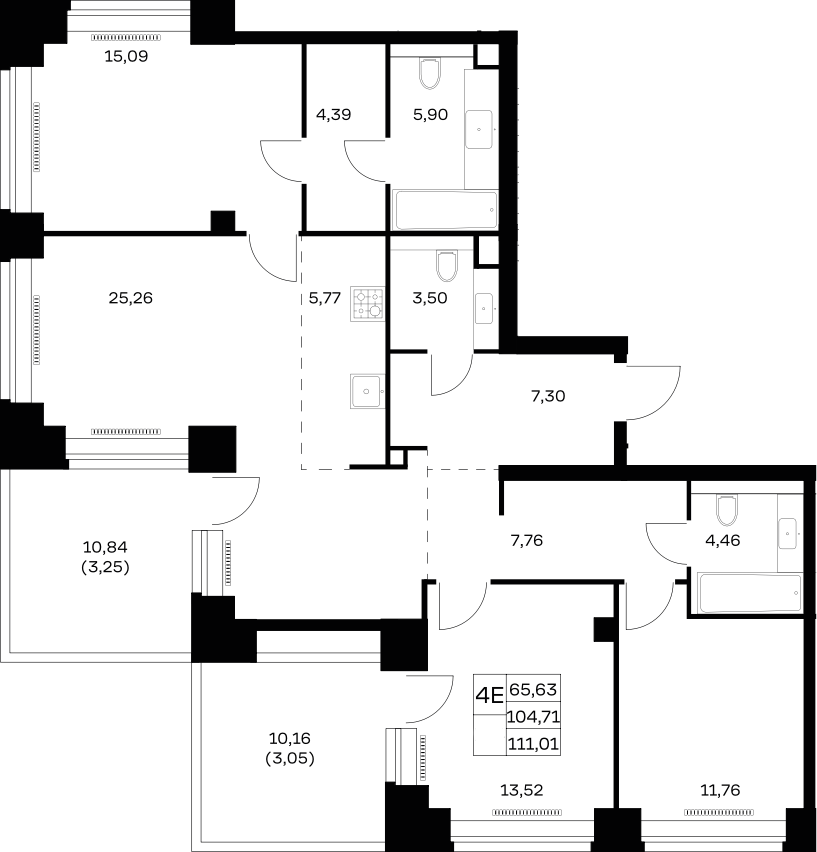 4+ комнаты, 104.71 м², 30/32 этаж, ЖК «НОВА»