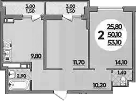 2-комн. квартира, 50.1 м² в ЖК Парк у дома — фото 2