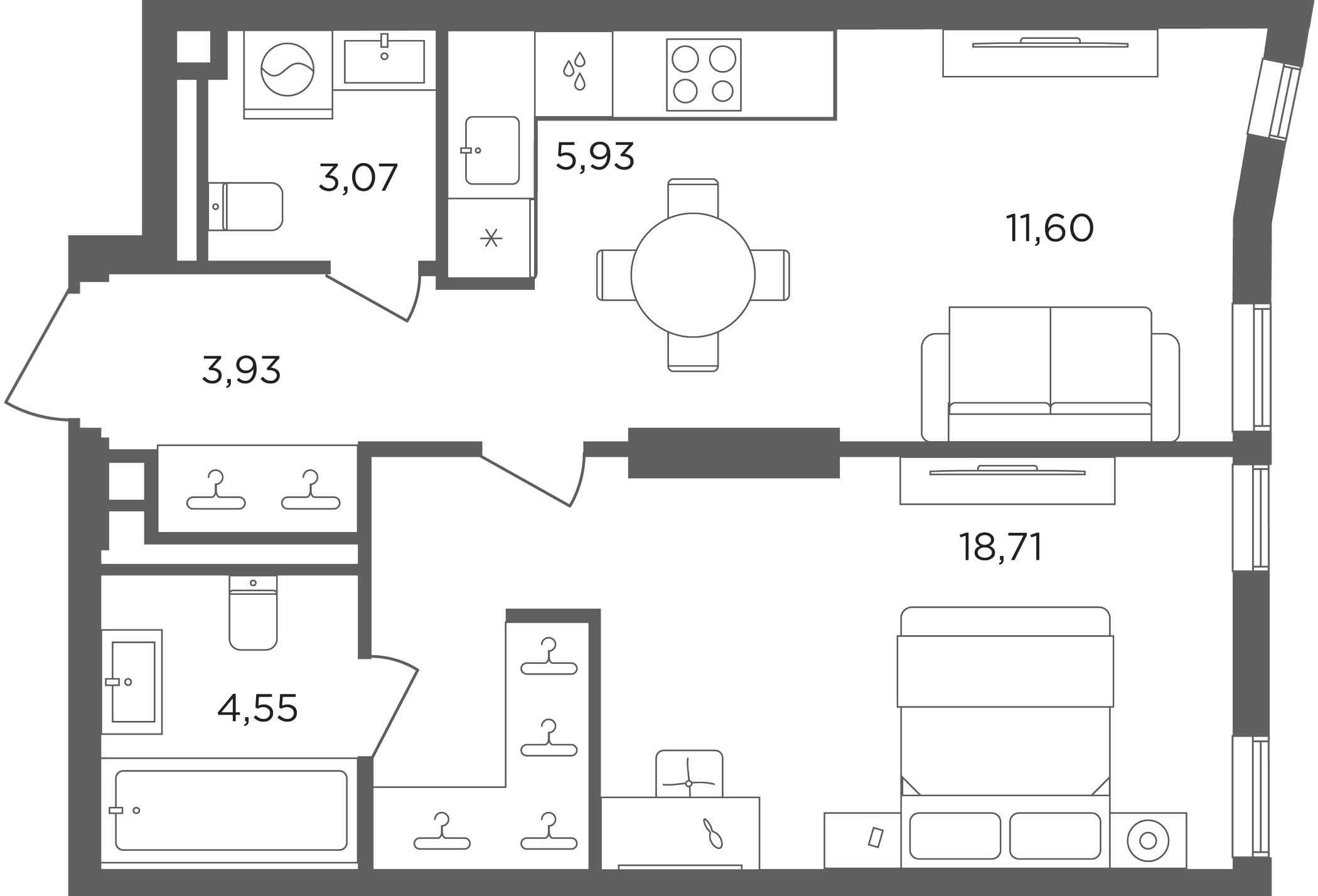 2-комн., 47.79 м², 8/30 этаж, ЖК «Сикрет Гарден»