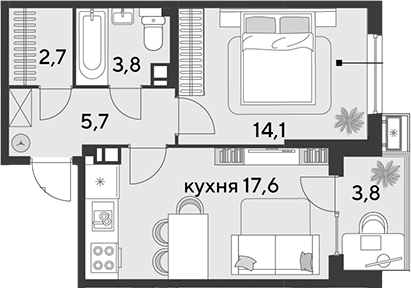 2-комн. квартира, 43.9 м² в ЖК Парк Победы — фото 2