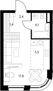 Студия, 31 м², 26/43 этаж, ЖК «Адмирал»