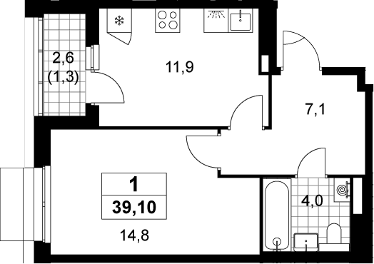 1-комн., 37.8 м², 14/15 этаж, ЖК «Деснаречье»