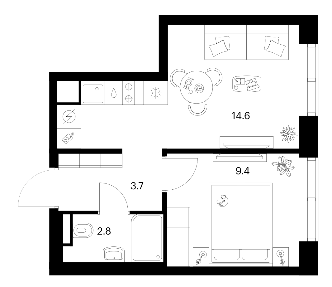 1-комн., 30.5 м², 1/10 этаж, ЖК «Зеленый парк»