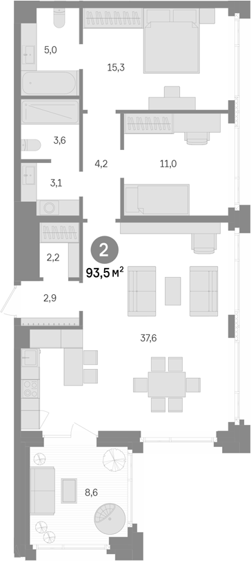 2-комн., 84.9 м², 43/43 этаж, ЖК «Квартал Издание»