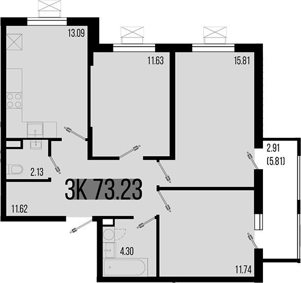 3-комн. квартира, 71.34 м² в ЖК Цветной бульвар — фото 2