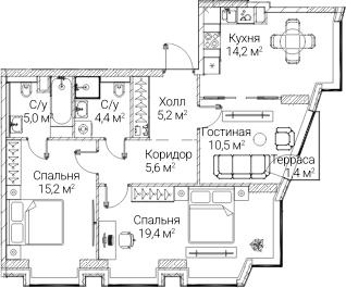 3-комн., 78.38 м², 49/60 этаж, ЖК «СЕЗАР БУДУЩЕЕ»