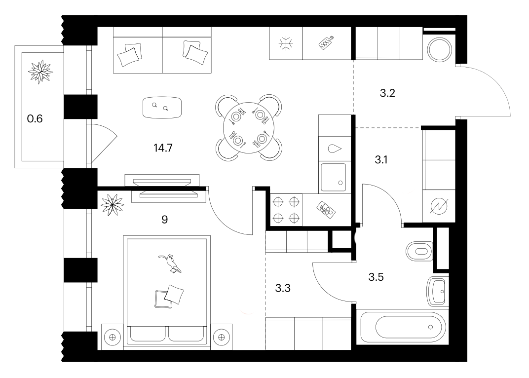 1-комн., 36.8 м², 6/10 этаж, ЖК «Строгино 360»