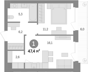 1-комн., 41.4 м², 12/43 этаж, ЖК «Квартал Издание»