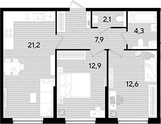 2-комн., 61 м², 2/16 этаж, ЖК «DОГМА ПАРК»