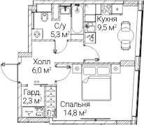 1-комн., 37.57 м², 43/60 этаж, ЖК «СЕЗАР БУДУЩЕЕ»