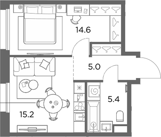 1-комн., 40.2 м², 4/6 этаж, ЖК «Станиславский»