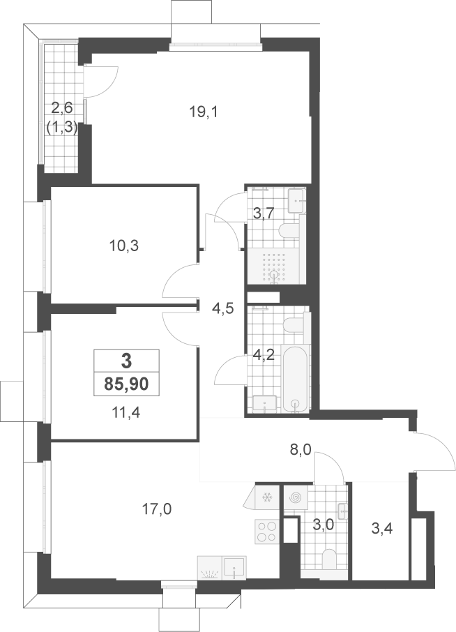 4+ комнаты, 84.6 м², 5/22 этаж, ЖК «Скандинавия»