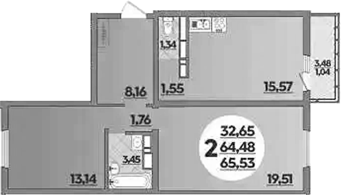 2-комн. квартира, 64.49 м² в ЖК Предгорье Лаго-Наки — фото 2