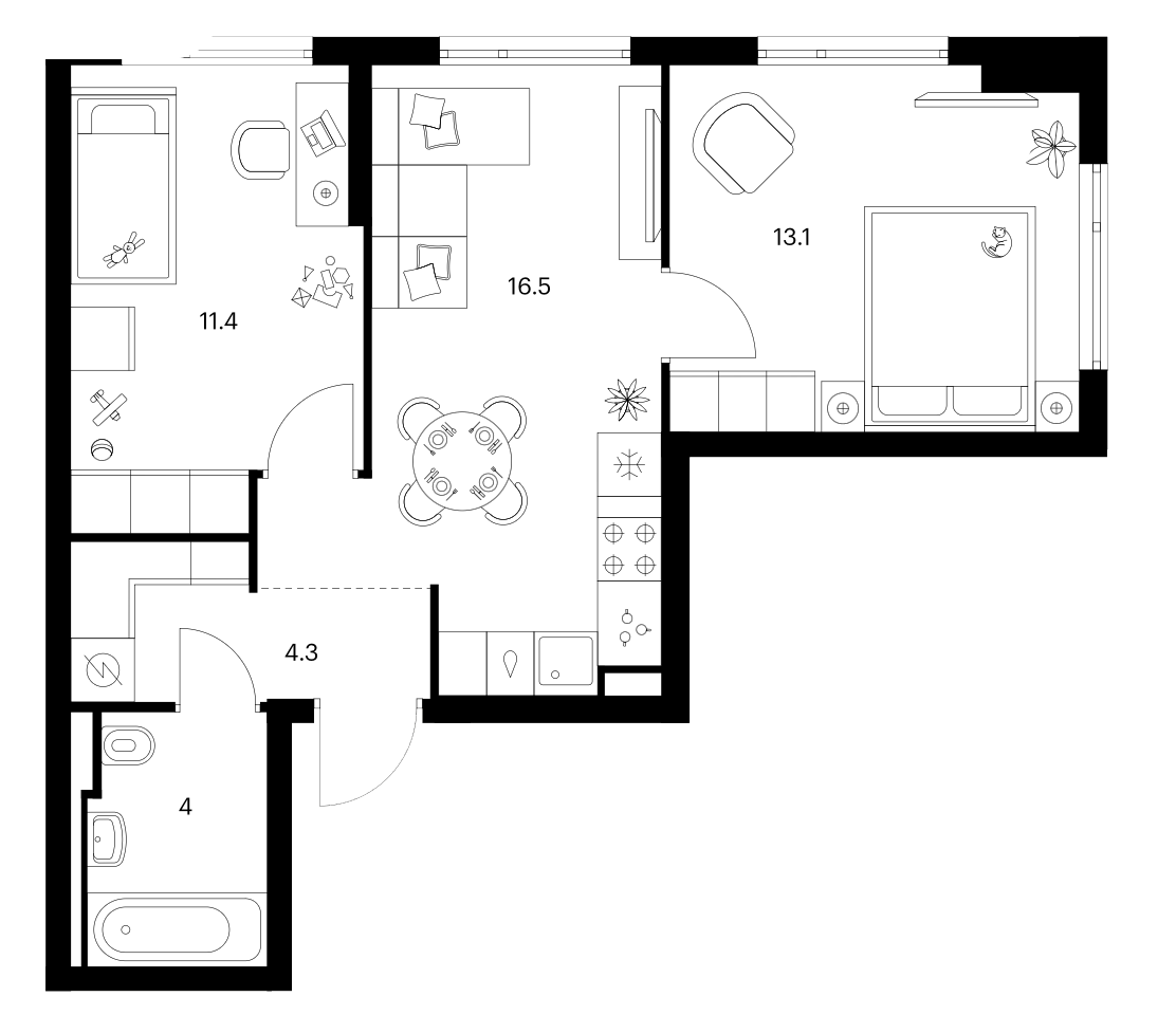 2-комн., 49.3 м², 24/24 этаж, ЖК «Зеленый парк»