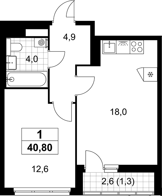 2-комн., 39.5 м², 11/12 этаж, ЖК «Деснаречье»