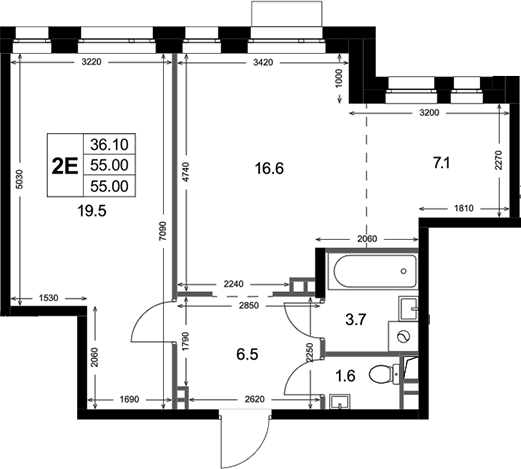 2-комн., 55 м², 3/3 этаж, ЖК «Кореневский Форт 2.3»