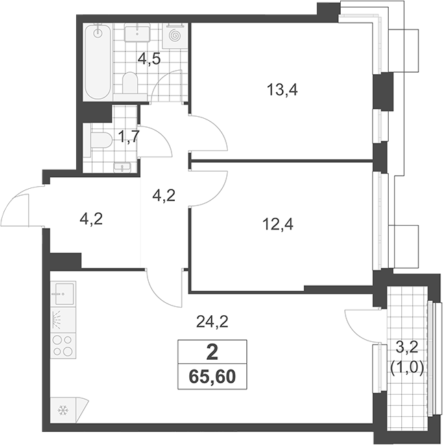 3-комн., 64.6 м², 8/19 этаж, ЖК «Южные сады»