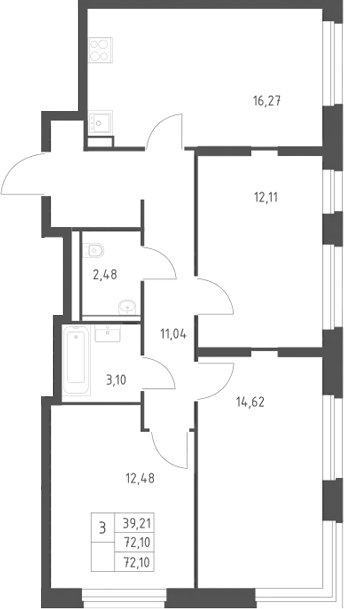 3-комн., 72.1 м², 3/24 этаж, ЖК «Квартал Строгино»