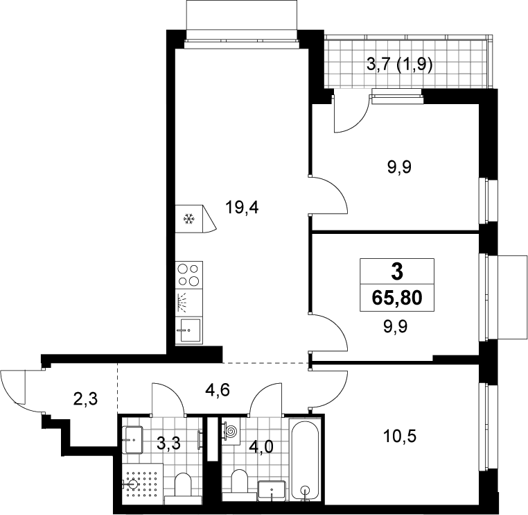 4+ комнаты, 63.9 м², 14/19 этаж, ЖК «Деснаречье»