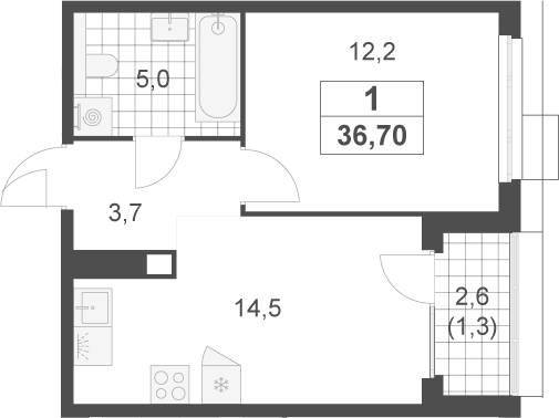 1-комн., 35.4 м², 12/17 этаж, ЖК «Скандинавия»