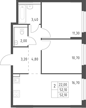3-комн., 52.1 м², 17/20 этаж, ЖК «Химки Парк»