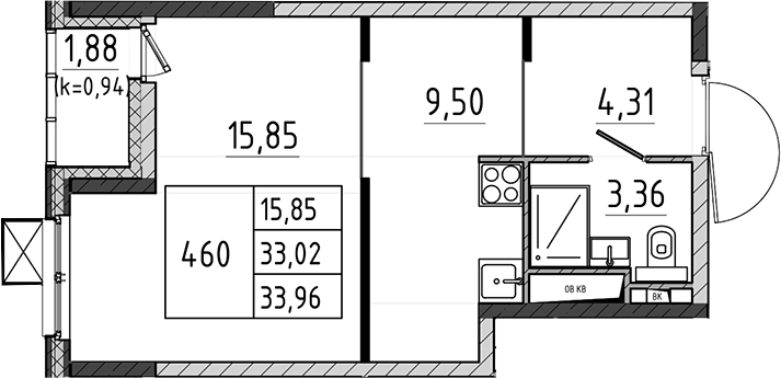 Студия, 33.02 м², 13/17 этаж, ЖК «Поварово-Молодежный-2»