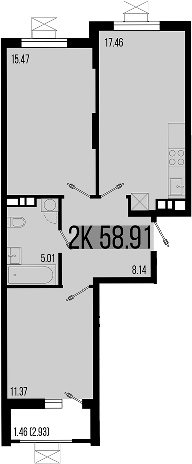2-комн. квартира, 57.45 м² в ЖК Цветной бульвар — фото 2