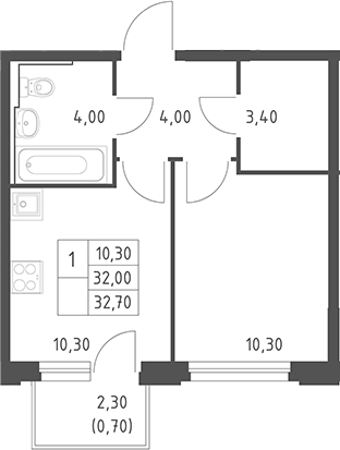 1-комн., 32 м², 19/20 этаж, ЖК «Химки Парк»