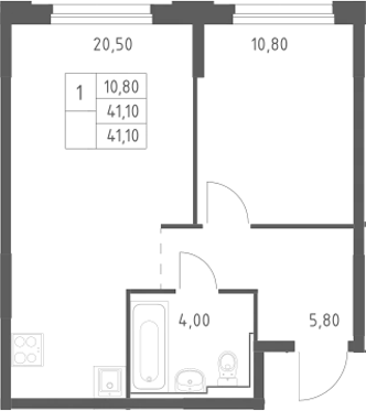 2-комн., 41.1 м², 8/20 этаж, ЖК «Химки Парк»