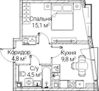 1-комн., 34.2 м², 23/41 этаж, ЖК «СЕЗАР БУДУЩЕЕ»