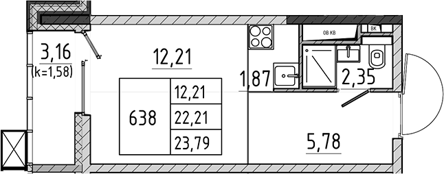 Студия, 22.21 м², 9/17 этаж, ЖК «Поварово-Молодежный-2»