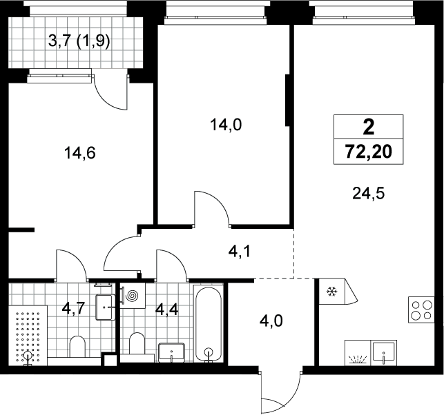 3-комн., 70.3 м², 2/8 этаж, ЖК «Хольм»