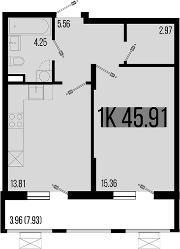 1-комн. квартира, 41.95 м² в ЖК Цветной бульвар — фото 2