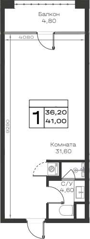 Студия, 36.2 м², 6/9 этаж, ЖК «Хако»