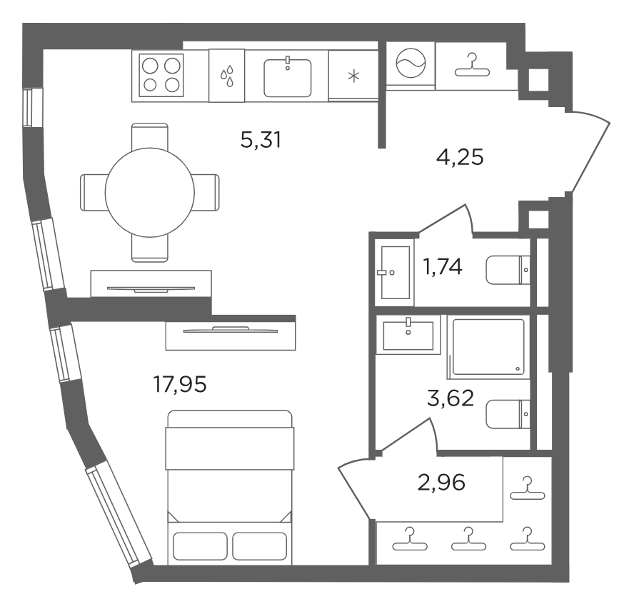 1-комн., 35.83 м², 10/30 этаж, ЖК «Сикрет Гарден»