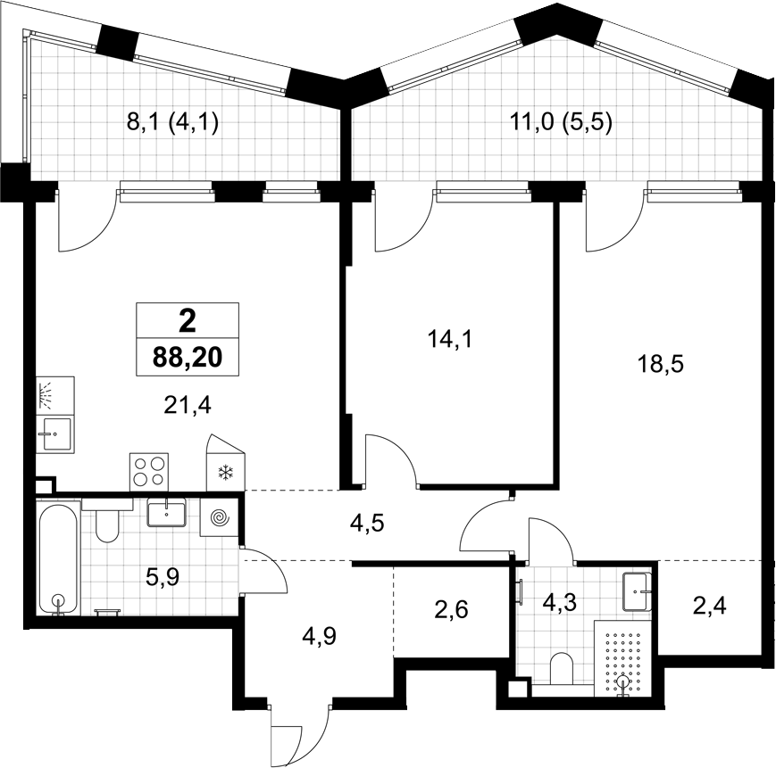 3-комн., 78.6 м², 2/7 этаж, ЖК «Хольм»