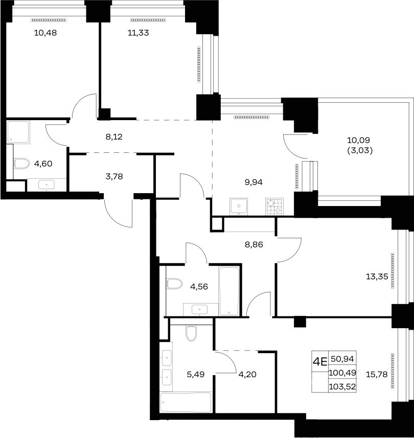 4+ комнаты, 100.49 м², 37/40 этаж, ЖК «НОВА»