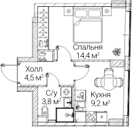 1-комн., 31.97 м², 31/60 этаж, ЖК «СЕЗАР БУДУЩЕЕ»