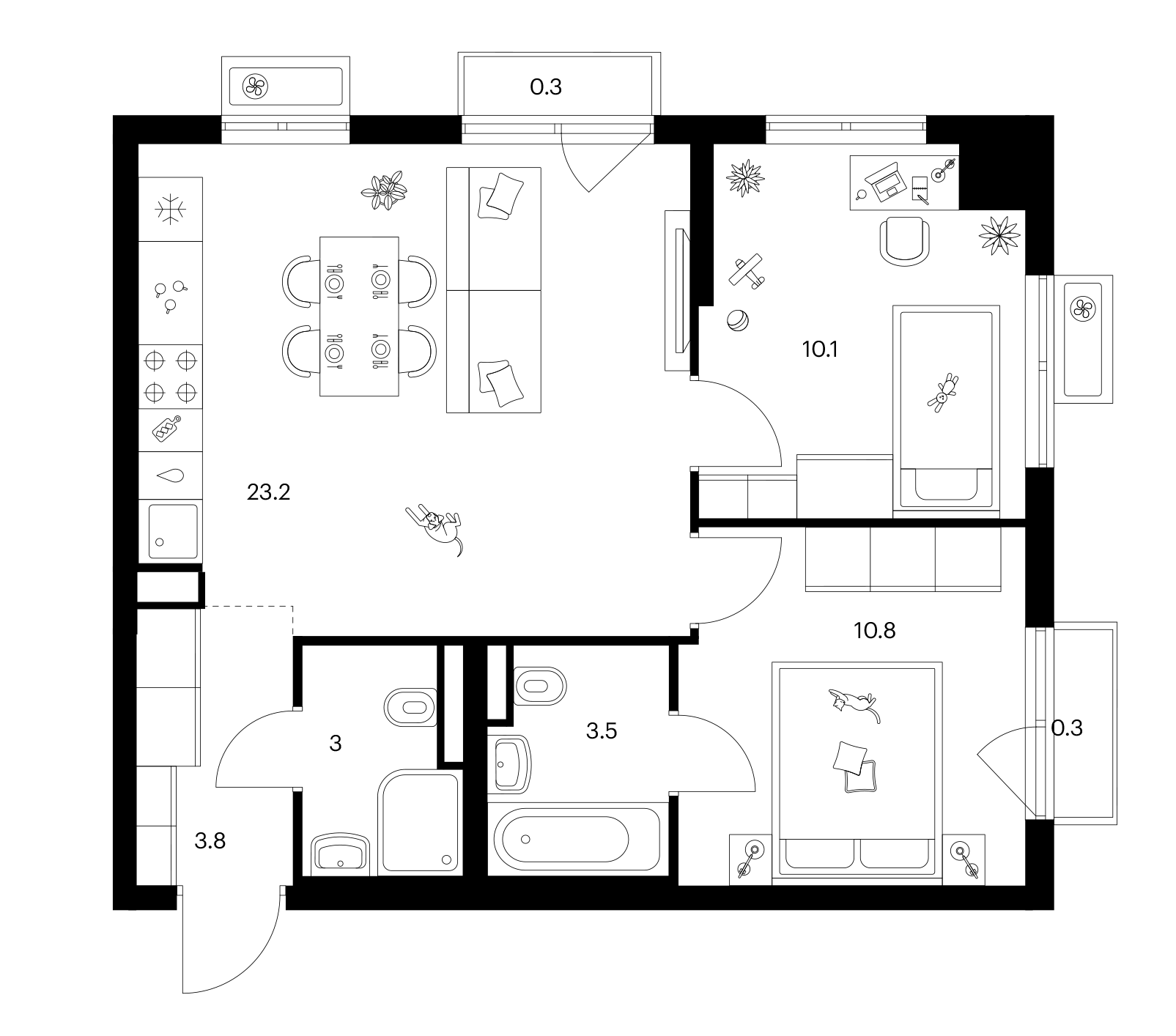 2-комн., 54.4 м², 11/25 этаж, ЖК «Ярославский»