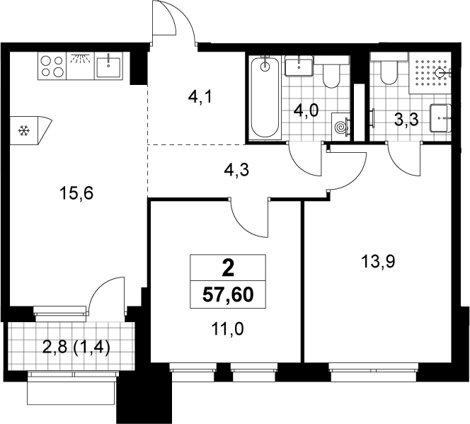 2-комн. Деснаречье
