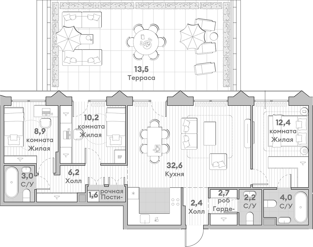 3-комн., 86.2 м², 2/13 этаж, ЖК «НАТИВ»