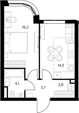 1-комн., 41.5 м², 27/43 этаж, ЖК «Адмирал»
