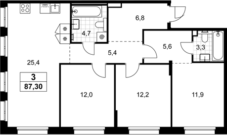 4+ комнаты, 87.3 м², 4/8 этаж, ЖК «Хольм»