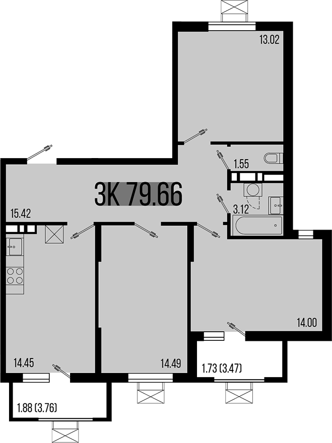 3-комн. квартира, 76.05 м² в ЖК Цветной бульвар — фото 2