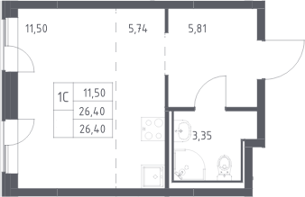 Студия, 26.4 м², 15/16 этаж, ЖК «Прибрежный Парк»