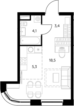 Студия, 31 м², 29/43 этаж, ЖК «Адмирал»