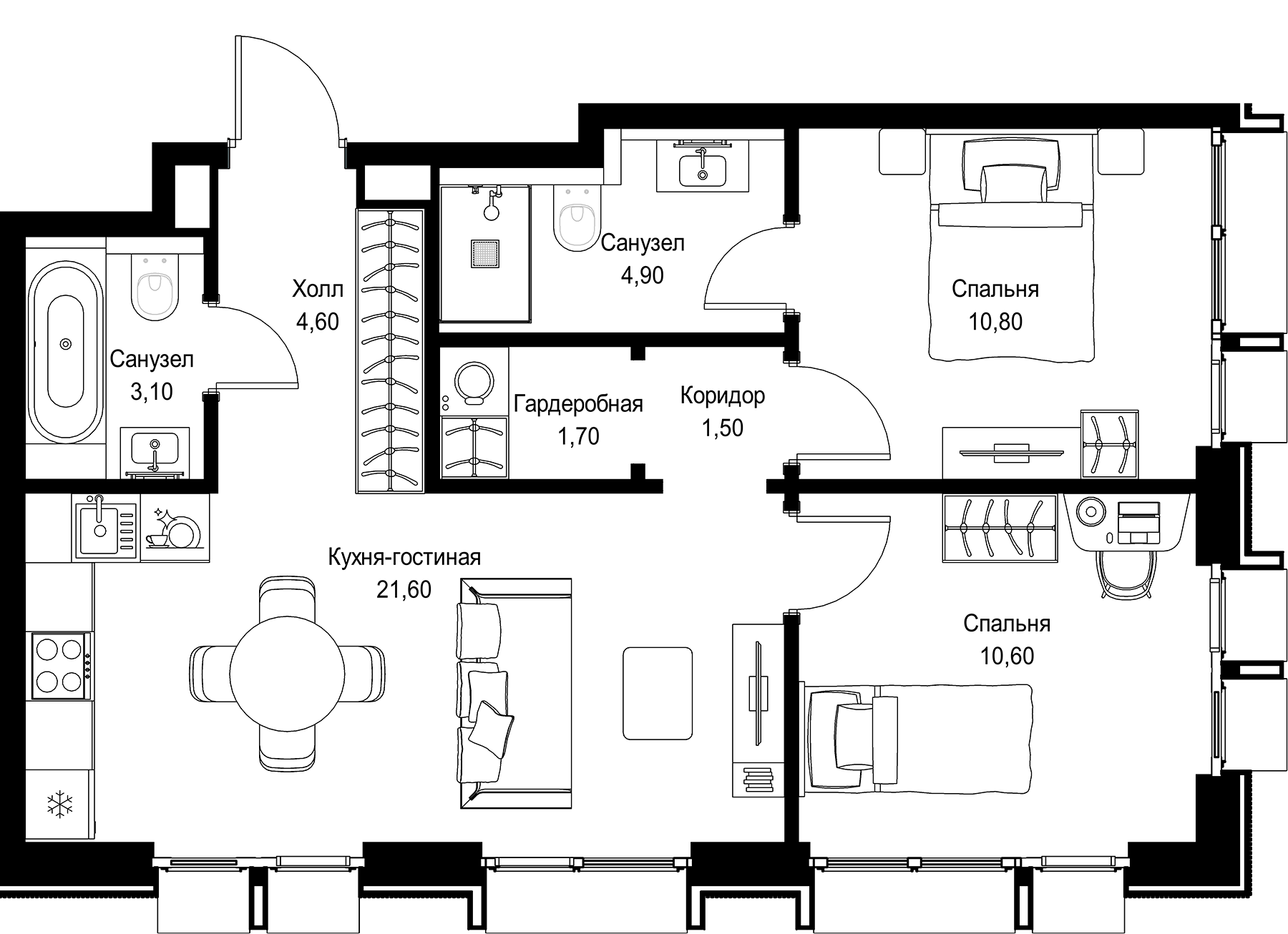 3-комн., 58.8 м², 7/12 этаж, ЖК «СИТИДЗЕН»