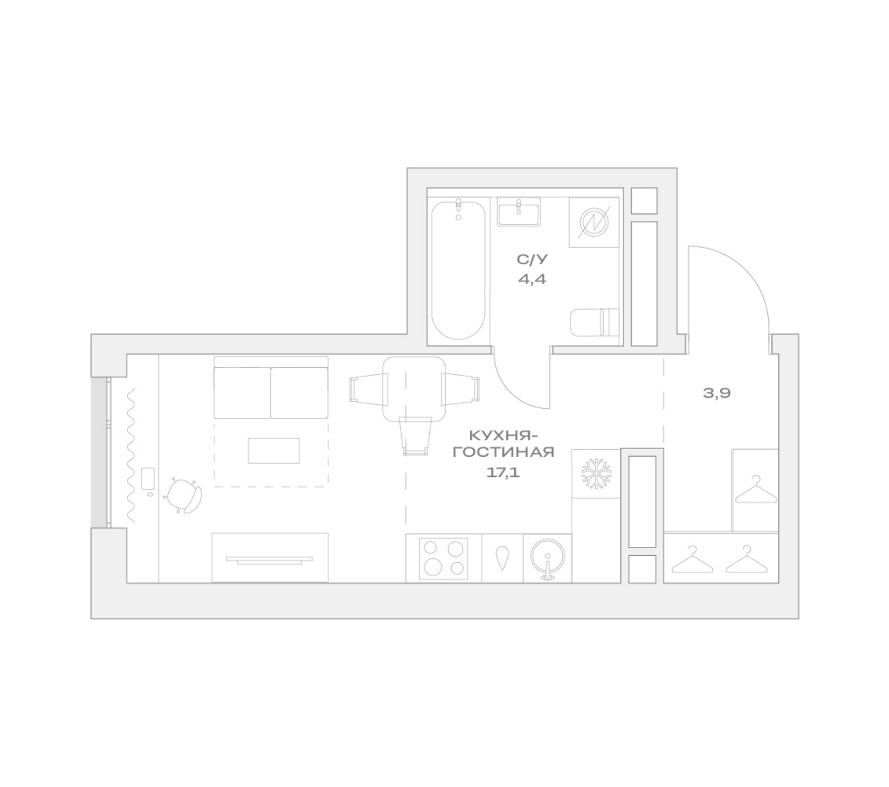 Студия, 25.4 м², 8/9 этаж, ЖК «Детали»