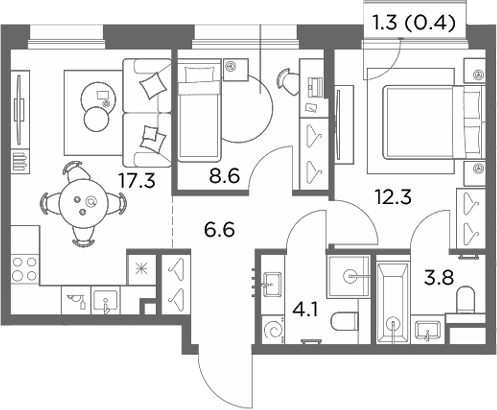 2-комн., 52.7 м², 4/6 этаж, ЖК «Станиславский»