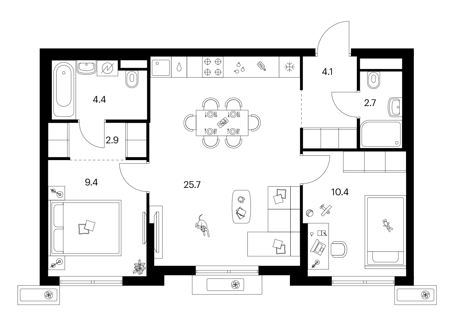 2-комн., 59.6 м², 7/25 этаж, ЖК «Ярославский»